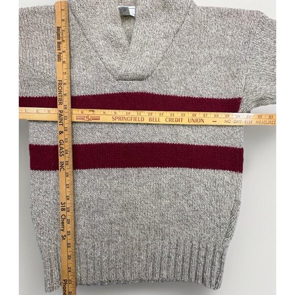 Vintage 80s GAP 100% Wool Cowl Neck Sweater Beige Maroon Stripe MED/LRG - Picture 4 of 8